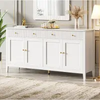 OKWISH Dressoir – 160 x 40 x 82 cm – 2 Laden en 4 Deuren – Verstelbare Planken – Opbergruimte voor Keuken en Woonkamer – MDF Wit