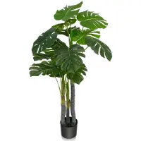 Famanu – Kunstplant Monstera Deliciosa van 120 cm, groene kunstboom met 20 bladeren en kunststof pot, decoratie voor thuis, kantoor en restaurant