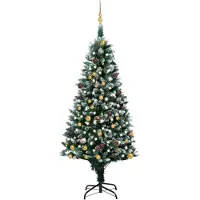 vidaXL Kunstkerstboom met LED en kerstballen en dennenappels 210 cm