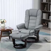STILVORA Relaxfauteuil 85 x 82 x 106 cm - Met Hocker En 360 Graden Draaibaar - Handmatig Verstelbaar Tot 135 Graden - Kunstleer Grijs