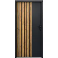 Vente-unique Massieve stalen voordeur, 207 cm hoog x 100 cm breed, antraciet met eikenhouten strepen - 68 mm dik - linksdraaiend - COBRITA