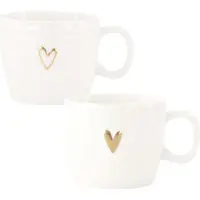 Zusss Set Van 2 Cappuccino Mokken Hartje - Keramieken Koffiemokken - Wit/Goud - 350Ml Keramiek Wit / Goud