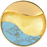 Cavill - Zilveren Hanger Verguld - 5,1 Ct Mistige Baltische Barnsteen & Turkoois Cabochon - Ronde Vorm - Uniek & Modieus Sieraad