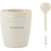 Zusss Koffieset Goldstück & Genieß - Koffiemok Met Lepeltje - Sand/Wit - 225Ml Keramiek Zand / Wit