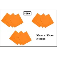 Wefiesta 100 stuks Servetten oranje 33cm x 33cm - 3 laags - Cocktail Lunch servet diner eten knoeien restaurant BBQ thema feest verjaardag feest