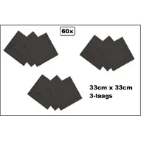 Wefiesta 60 stuks Servetten zwart 33cm x 33cm - 3 laags - Cocktail servet diner eten knoeien restaurant BBQ thema feest verjaardag feest
