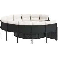 vidaXL Tuinset met sofa, tafel en kussens, rond, zwart, van polyrotan