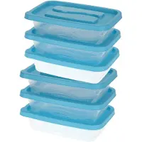 Excellent houseware Voorraadbakjes/bewaarbakjes - blauwe deksel - 6x stuks - 1020 ml - Keuken - Eten bewaren - Vershoudbakjes - kunststof