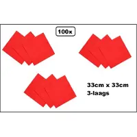 Wefiesta 100 stuks Servetten rood 33cm x 33cm - 3 laags - Cocktail servet diner eten knoeien restaurant BBQ thema feest verjaardag feest