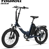Touroll S3 Pro Opvouwbare Fatbike | 20"x3.0" Banden | 1296Wh Verwisselbare Accu | 195 km Actieradius | 50 Nm Motor | Voorvorkvering | Shimano 7 Versnellingen | E-Bike, Blauw