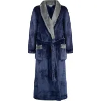 Gaubert Heren Badjas Extra Lang met Sjaalkraag en Ceintuur - Ochtendjas - Superzacht Coral Fleece - Unisex Pasvorm Heren Dames - Donkerblauw met Grijze Kraag - Maat XXL/3XL - 8218-Navy