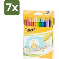 BIC 7 x - Waskrijt - Diverse Kleuren - 12 Krijtjes - Waskrijt - Kleurkrijt - Creatief Schrijven - Tekenen - Kleurrijke Krijtjes
