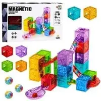 Leantoys Magnetische constructieblokken kubussen ballenbaan kleurrijk 33 st.