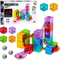 Leantoys Magnetische constructieblokken kubussen ballenbaan kleurrijk 33 st.