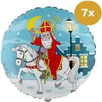 We Fiesta 7x Sinterklaas Folieballon 18 inch / 46cm - Sint te Paard - Decoratie Versiering Pakjesavond