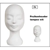 Partyxplosion 2 stuks Pruik houder tempex (styropor) wit pruiken standaard hoofdeksel thema feest hoofd festival decoratie