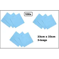 Wefiesta 100 stuks Servetten licht blauw 33cm x 33cm - 3 laags - Cocktail Lunch servet diner eten knoeien restaurant BBQ thema feest verjaardag feest