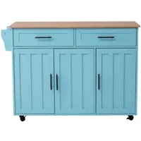 STILVORA Keukenkast Met Uitklapbaar Werkblad, Lades En Opbergruimte, Keuken Eiland Op Wielen Of Met Poten, MDF, Blauw, 129x71x91,5 Cm