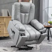 OKWISH Fauteuil 94 x 96 x 106 cm - Elektrische Relaxfunctie Met Sta-op Hulp En Massage - Voor Woonkamer - Metaal En Microvezel - Donkergrijs