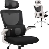 Jumi ergonomische bureaustoel ZEO, verstelbare kantoel voor kantoor en bureau, zwart-wit, met armleuningen
