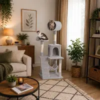 Belviona kraboom voor katten, klimboom met hol, hangmat, trap en ligplatform, 133 cm, lichtgrijs