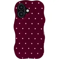 Selencia Vivid Wavy Backcover met MagSafe voor de Apple iPhone 16 - Happy Dots Burgundy