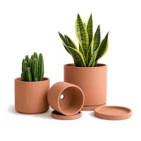 Famanu – Set van 3 terracotta potten voor planten, 4,2 inch, 5,3 inch en 6,5 inch met drainage en schotels