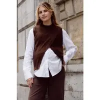 Love2Wait zwangerschapsgilet - donkerbruin Dames Acryl Ronde hals Effen - maat 40-42