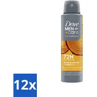 Dove 12 x – Deodorant Spray – Men+Care Sandalwood & Vanilla – 150 ml - Anti-transpirant Spray - Deodorant Spray - Zweetbestrijding - Geur Van Sandelhout - Geur Van Vanille