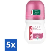Borotalco 5 x - Deodorant Roller - Soft - Talc & Pink Flower - 0% Alcohol - 50 ml - Deodorant Roller - Talc - Droge Huid - Zweetgeur - Bloemige Geur