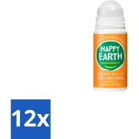Happy Earth 12 x – Deodorant Roll-On – 100% Natuurlijk Rose Petitgrain – 75 ml - Natuurlijke Deodorant - Roll-on Deodorant - Bloemige Geur - Frisse Geur - Huidvriendelijk