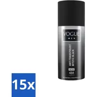 Vogue 15 x Men - Mystic Black - Deodorant Spray - Anti-transpirant - 150 ml - Deodorant Spray - Anti-transpirant - Mannelijke Geur - Patchouli - Sandelhout