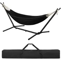 Famanu – Hangmat met frame, geschikt voor binnen en buiten, dubbel voor 2 personen, belastbaar tot 250 kg, met draagtas, zwarte kleur, 280 x 106 x 100 cm
