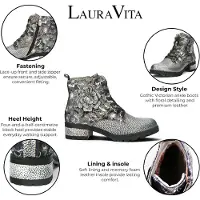LAURA VITA Gothic Victoriaanse Bloemengrijze Leren Veterlaarzen - Cocrailo-47
