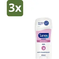 Sanex 3 x – Deodorant Stick – Dermo Invisible – 65 ml - Onzezichtbare Deodorantstick - Deodorantstick - Onzichtbare Deodorant - Huidvriendelijke Deodorant - Frisheid
