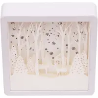 Unyqoos 3D-papierkunst-lichtbox met boslandschap – Papierlamp met acrylglas, stevig frame, warmwit licht, weerbestendig, decoratie en nachtlamp