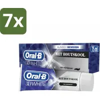 Oral-B 7 x Tandpasta 3D White Houtskool 75 ml - Tandpasta Whitening - Houtskool Tandpasta - Witte Glimlach - Verkleuring Verwijderen - Diepe Reiniging