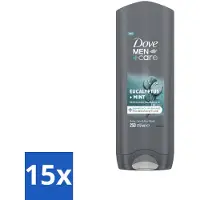 Dove 15 x Men+Care Douchegel - Eucalyptus & Mint - 250 ml - Douchegel Mannen - Hydraterend Bodywash - Gezicht En Haar Verzorging - Eucalyptus En Munt - 3-in-1 Bodywash