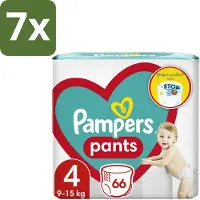 Pampers 7 x – Luierbroekjes – Pants Maat 4 – 66 Luiers - Luier Broekje - Luier Voor Baby - Luier Voor Peuters - Actieve Baby - Droge Luier