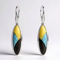 Cavill - Handgemaakte Zilveren Oorbellen - 925 Sterling Zilver - Veeneik 1.1ct, Turkoois 2ct, Baltische Barnsteen 1.46ct - Elegant 45mm