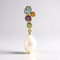 Cavill - Zilveren hanger 925 sterling - verguld - witte zoetwaterparel 13x11 mm - 0,98 ct topaas en amethist - elegant sieraad
