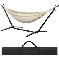 Famanu – Hangmat met frame, geschikt voor binnen en buiten, dubbel voor 2 personen, belastbaar tot 250 kg, met draagtas, beige, 280 x 106 x 100 cm