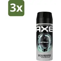 Axe 3 x - Deodorant Spray - 72hrs Anti Sweat - Apollo - 150 ml - Anti Transpirant Spray - Zweetbestendig - 72 Uur Bescherming - Geur Groen Fruit - Geur Sandelhout