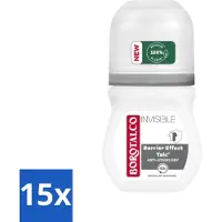 Borotalco 15 x - Deodorant Roller - Invisible - Barrier Effect Talc - 0% Alcohol - 50 ml - Deodorant Roller - Vlekken Op Kleding - Witte Vlekken - Gele Vlekken - 0% Alcohol
