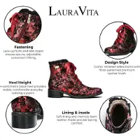 LAURA VITA Floral Gothic Victoriaanse Rode Leren Enkellaarzen met Hoge Hakken - Emcmao-45