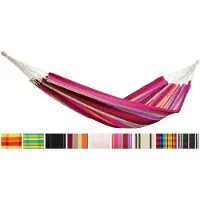 Famanu – Klassieke Braziliaanse XL hangmat voor 2 personen, handgemaakt van gerecyclede materialen, ligoppervlak 230 x 150 cm, belastbaar tot 200 kg, kleur: grenadine