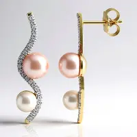 Cavill - Luxe Zilveren Oorbellen met Paarse Ming & Akoya Parels - 925 Sterling Zilver Verguld - 0,3 ct Zirkoon Pavé - Elegante Stijlvolle Dames