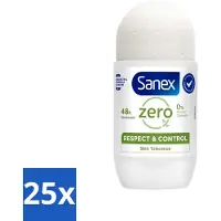 Sanex 25 x Deodorant Roller Zero% Normal Skin 50 ml - 24 Uur Deodorant - Aluminiumzouten Vrij - Alcohol Vrij - Huidvriendelijk - Gevoelige Huid