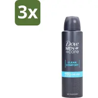 Dove 3 x Men+Care - Clean Comfort - Deospray - Anti-Transpirant - 150 ml - Men+Care - Deospray - Frisheid - Transpiratie - Huidbescherming