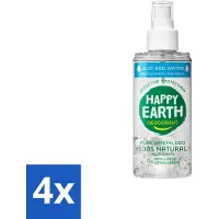 Happy Earth 4 x – Deodorant Just-Add-Water Spray – 100% Natuurlijk Unscented – 100 ml - Natuurlijke Deodorant - Geurloze Deodorant - Aluinsteen Deodorant - Duurzame Deodorant - Waterdeodorant